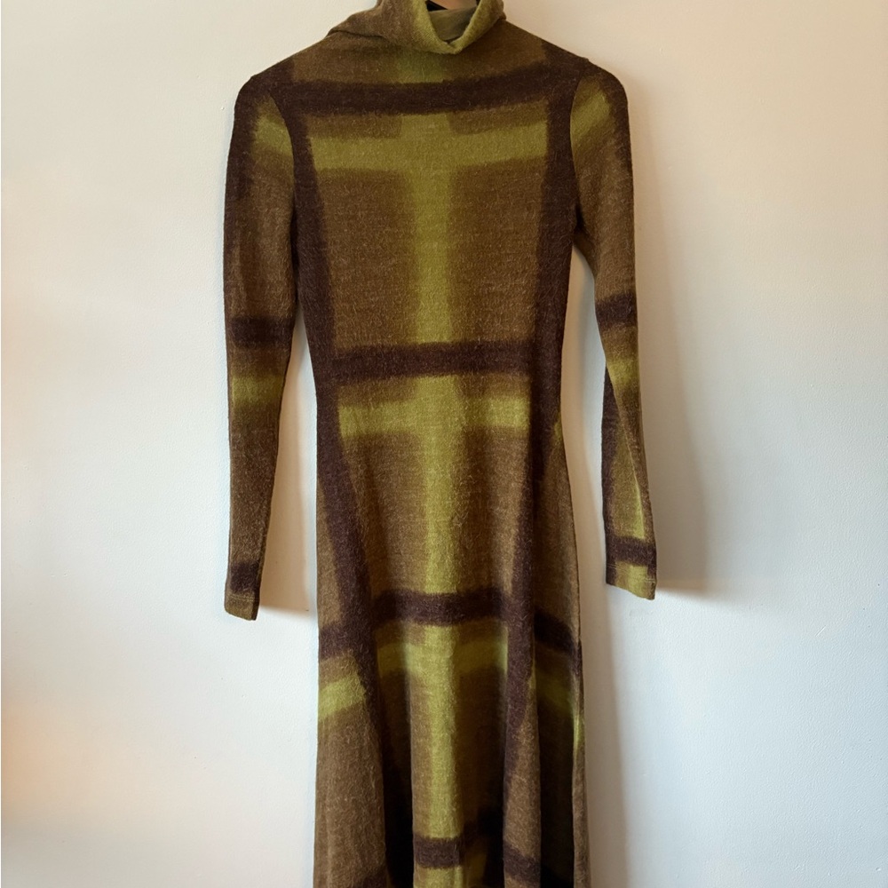 Plein Sud Brown and Green Geometric Long Sleeve Dress
